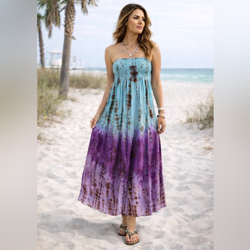 Wevez Rayon Tie Dye Long Skirt in Turquoise~Vibrant Purple~Brown~OS Regular~NWT - Picture 5 of 16